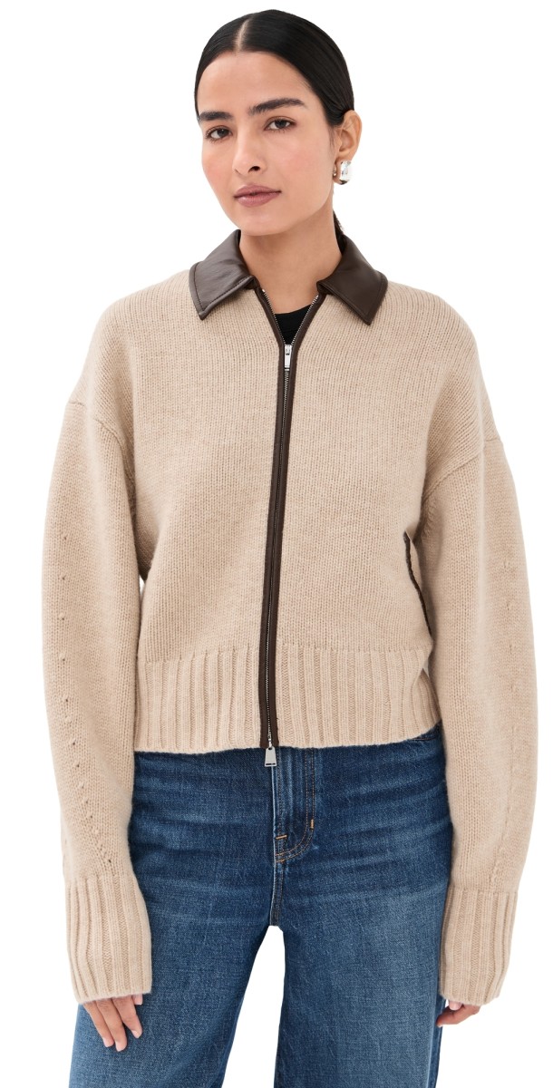 SIMKHAI Zofia Zipper Cardigan Oatmeal