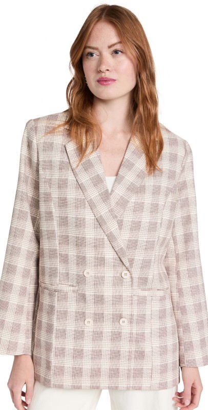 Lioness Wyoming Blazer Beige Plaid