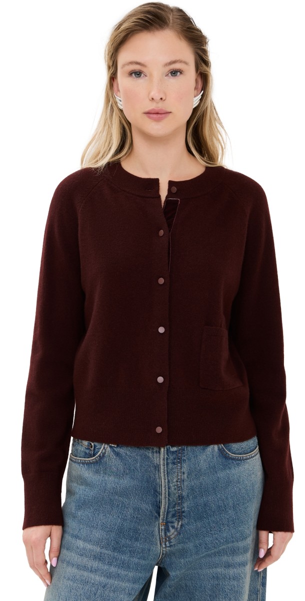 Vince Velvet Trim Cardigan Black Rose