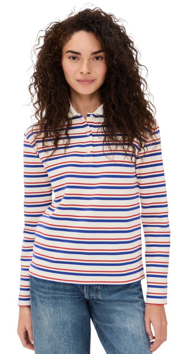 English Factory Stripe Long Sleeve Knit Top Red/Blue Stripe