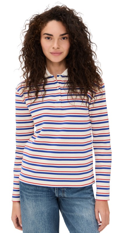 English Factory Stripe Long Sleeve Knit Top Red/Blue Stripe