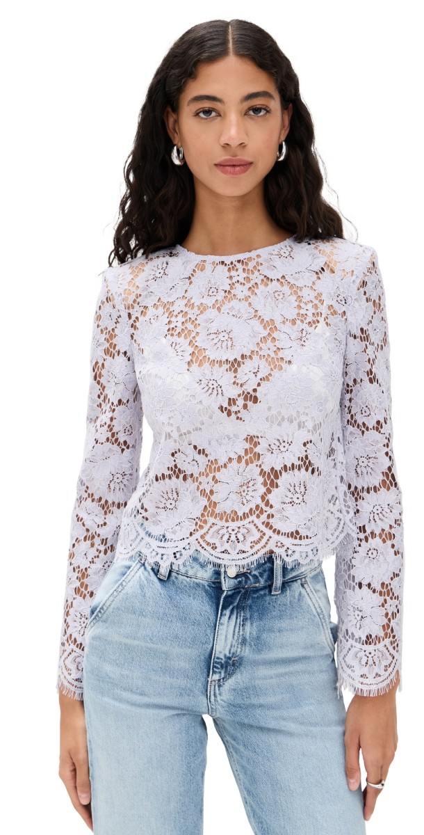 Self Portrait Lilac Lace Fluted Sleeve Top Lilac