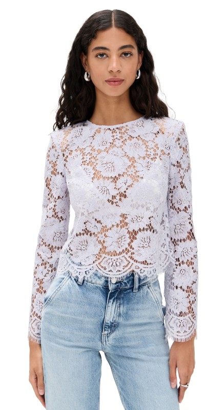 Self Portrait Lilac Lace Fluted Sleeve Top Lilac