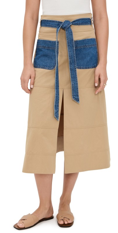 Tanya Taylor Hudson Skirt Dark Khaki w/ Medium Indigo