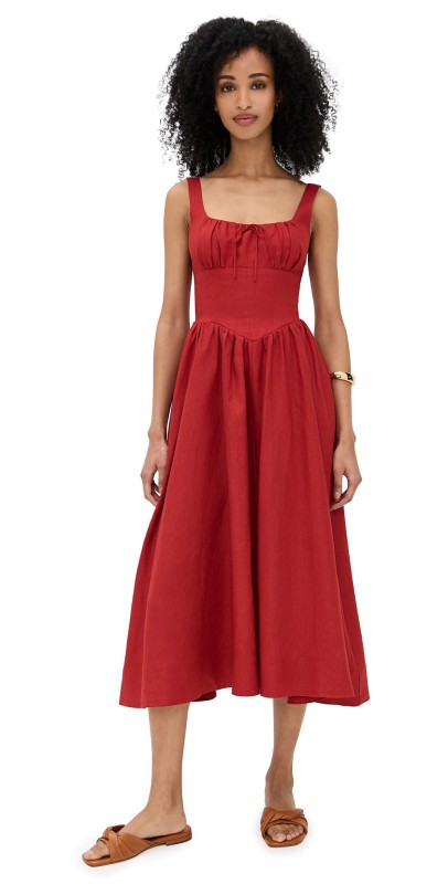 Reformation Balia Linen Dress Sundried Tomato