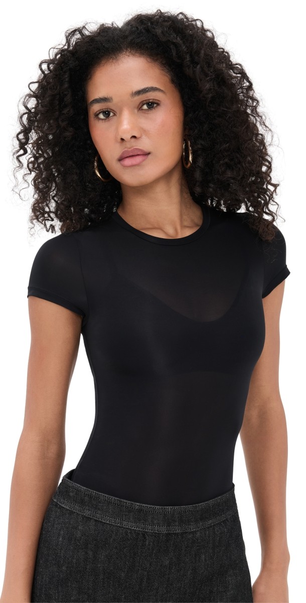 alice + olivia Hottie Short Sleeve Bodysuit Black