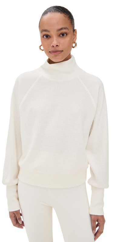 Alo Yoga Waffle Weekend Escape Mock Neck Sweatshirt Ivory