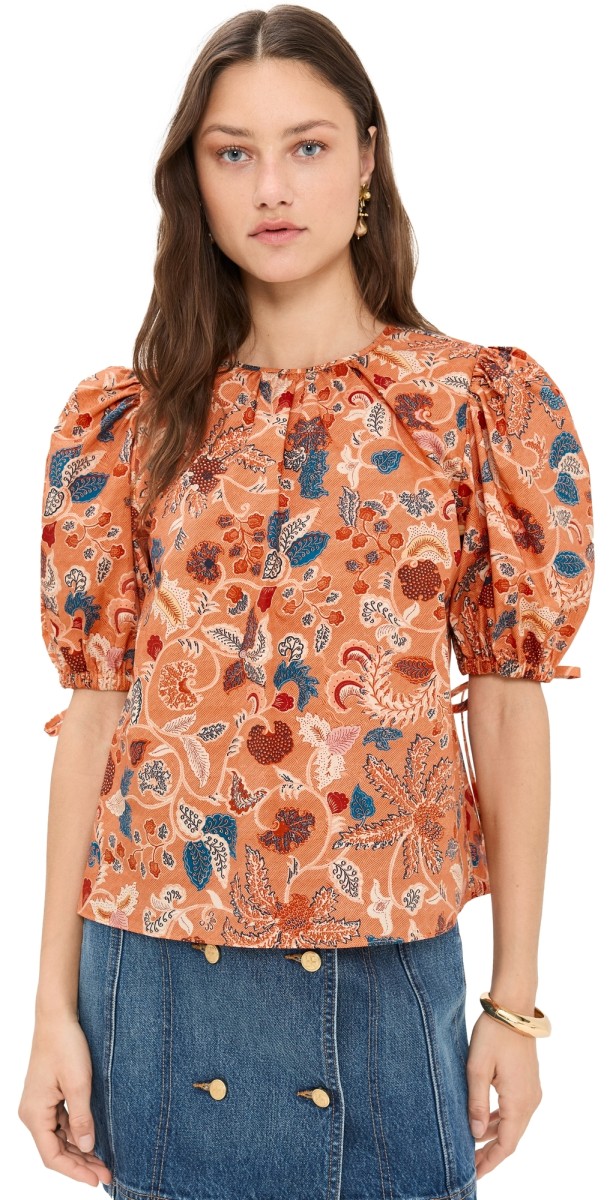 Ulla Johnson Coralie Short Sleeve Blouse Magnolia