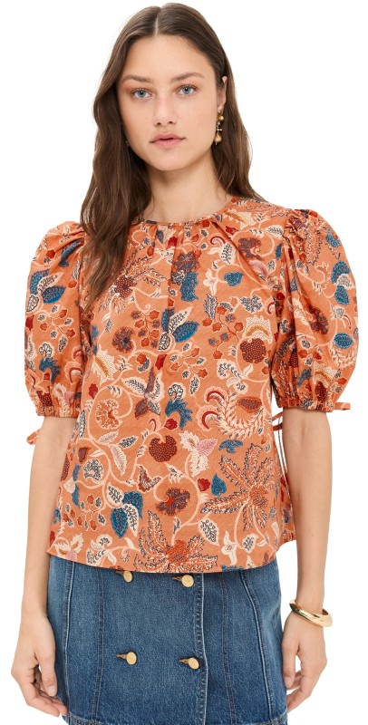 Ulla Johnson Coralie Short Sleeve Blouse Magnolia