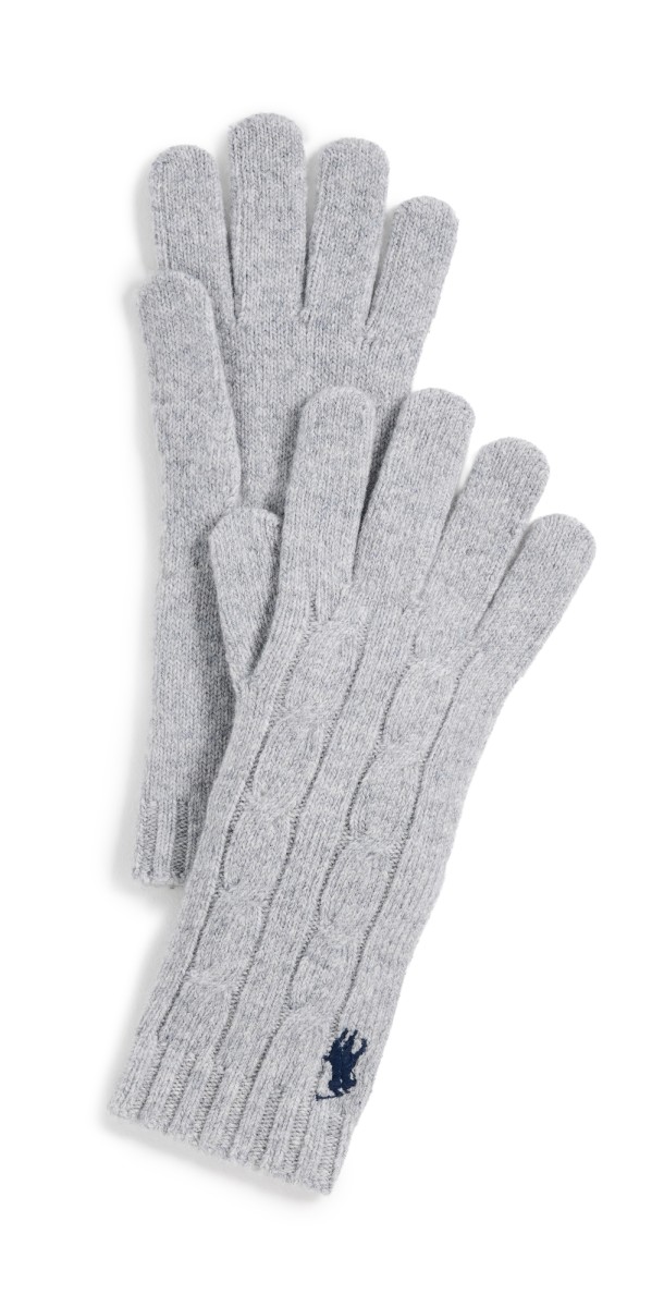 Polo Ralph Lauren Wool Cashmere Classic Cable Gloves Soft Grey