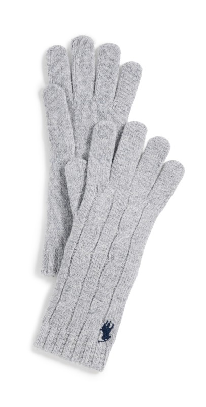 Polo Ralph Lauren Wool Cashmere Classic Cable Gloves Soft Grey