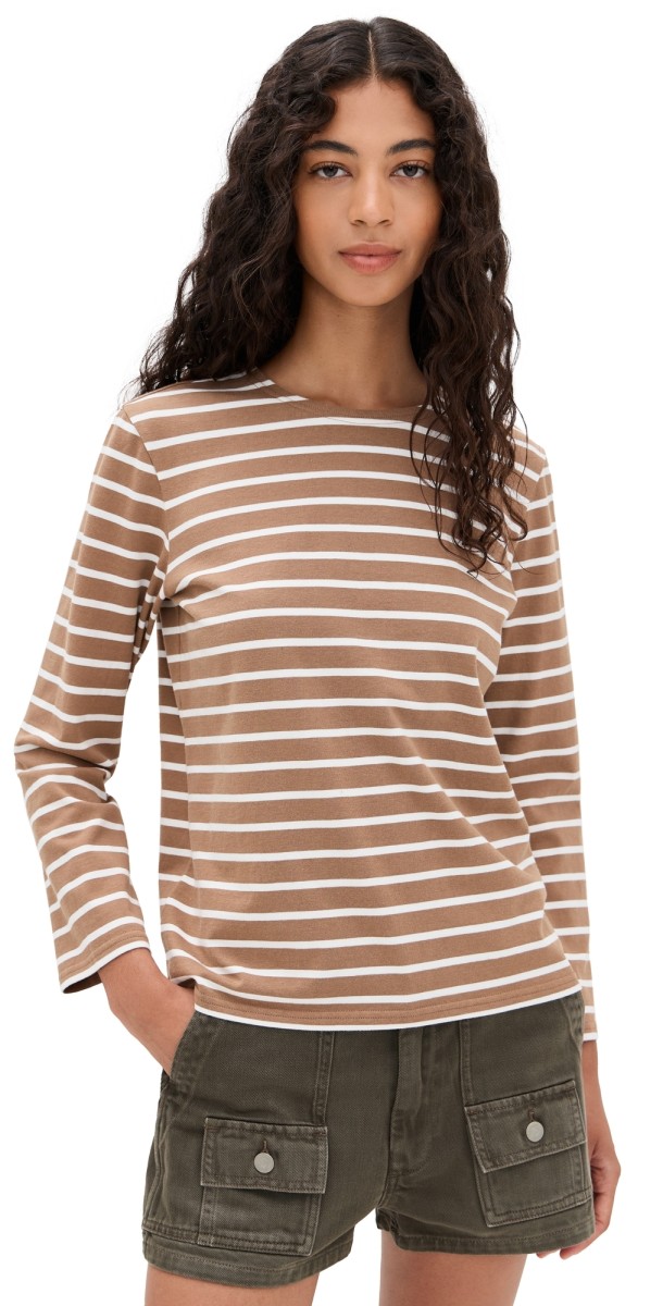 Denimist Boatneck Tee Light Brown With White Stripe