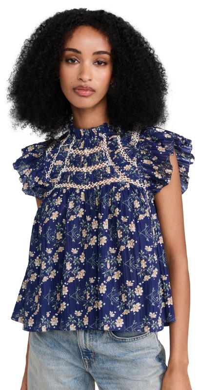 Sea Elizabeth Flutter Sleeve Top Blue