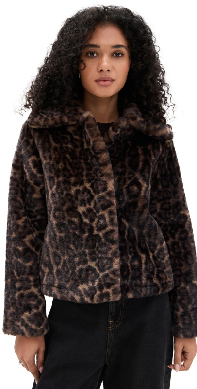 Apparis Elis Faux Fur Leopard Print Coat Dark Leopard