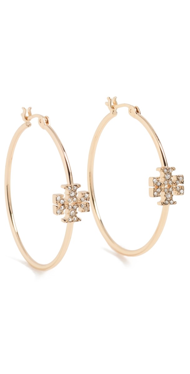 Tory Burch Eleanor Pave Hoop Earrings Tory Gold/Crystal