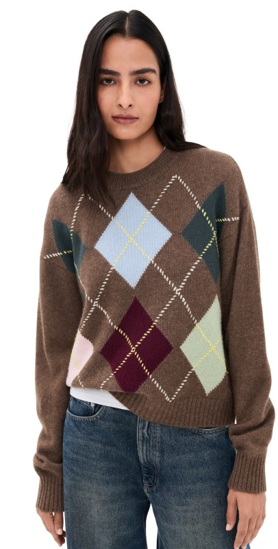 White & Warren Cashmere Argyle Crew Pullover Multi Combo