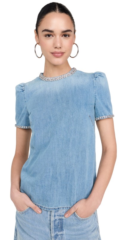 Zimmermann Crush Embellished Denim Top Blue Moon