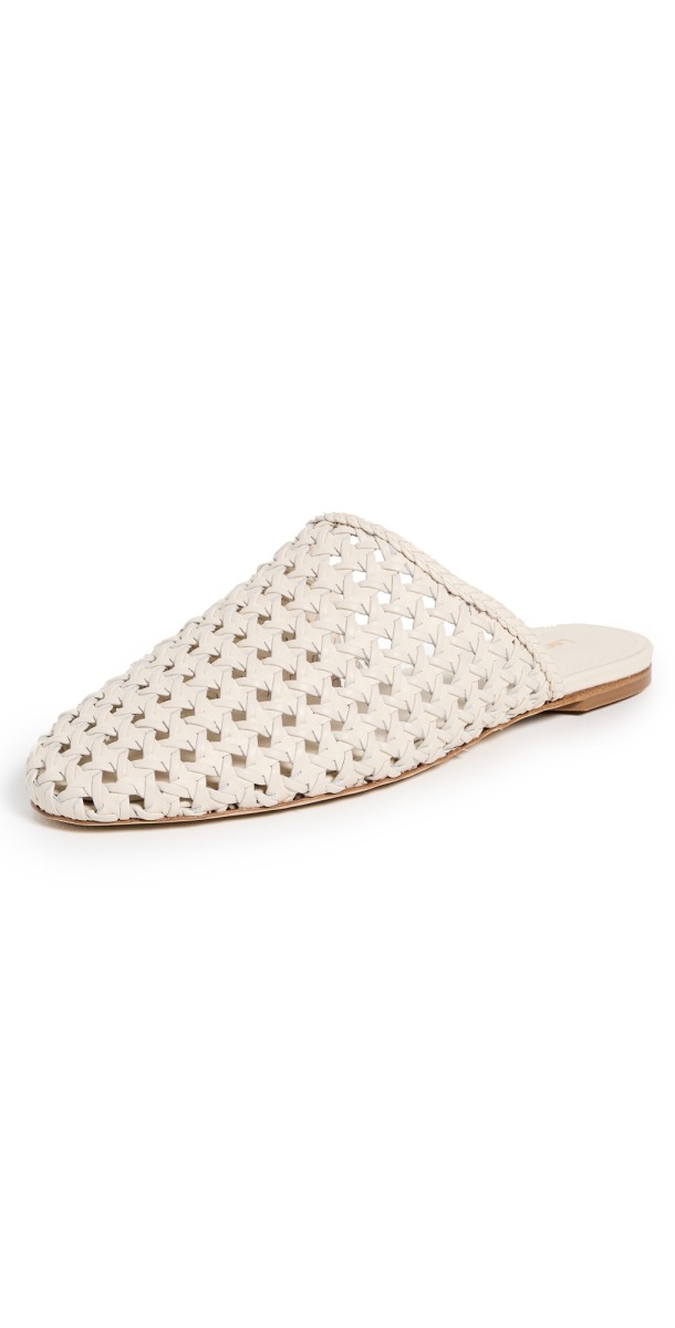 Larroudé Venice Macrame Flat Mules Ivory