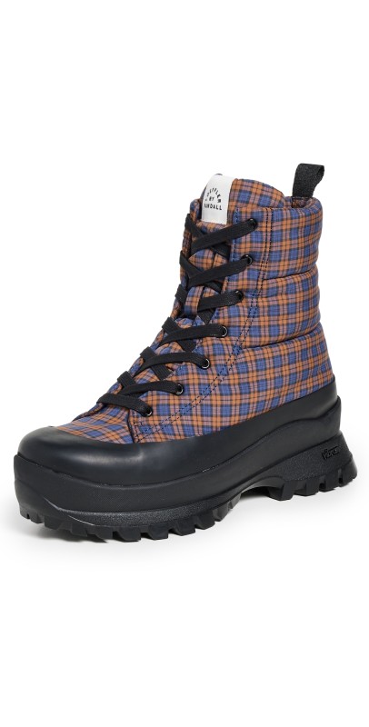 Loeffler Randall Davey Weather Boots Navy/Rust Plaid/Black