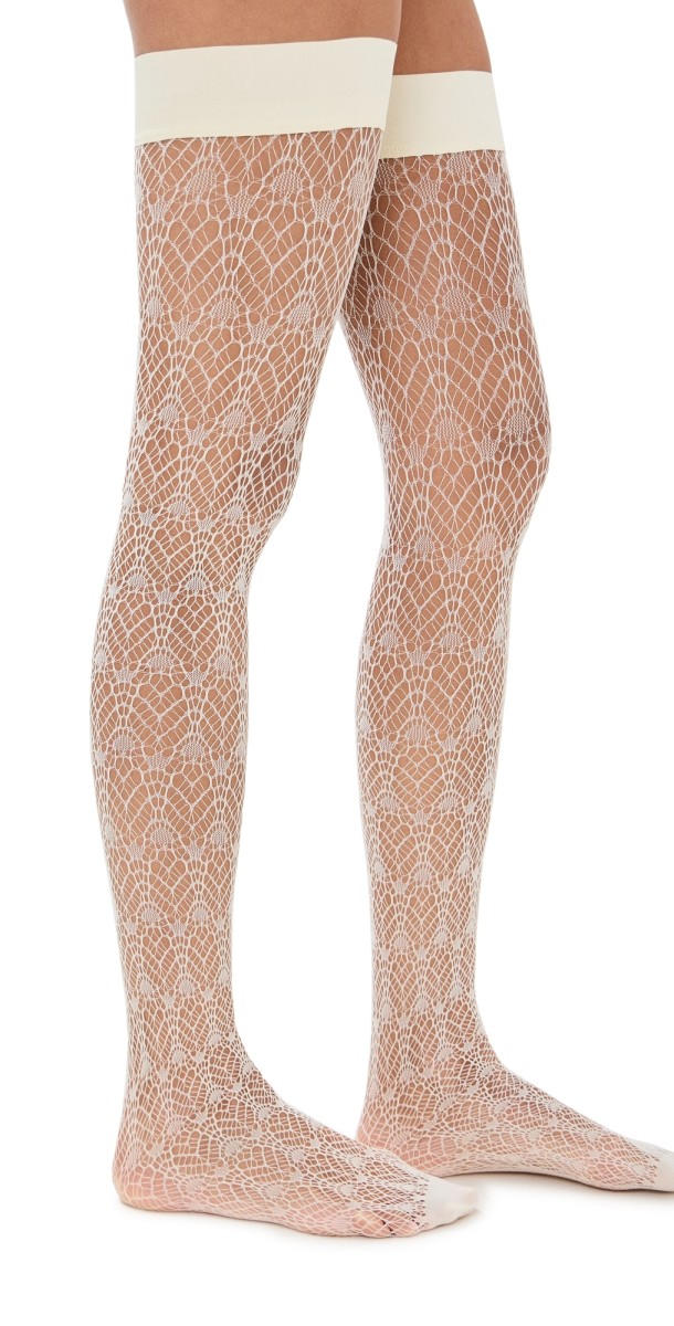 Falke Cream Swirl Stay Up Tights Off White