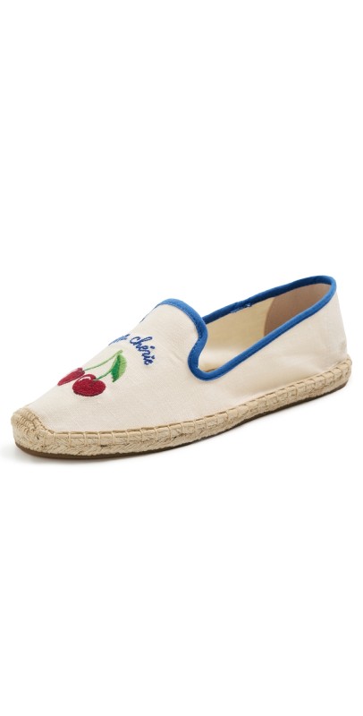 Soludos The Embroidery Smoking Slippers Ivory/Blue