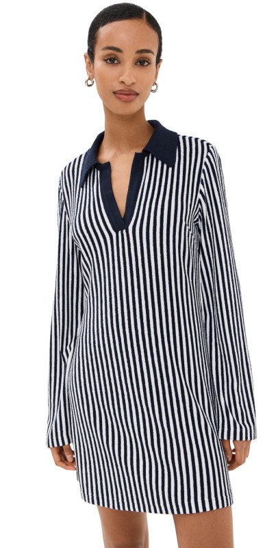 SIMKHAI Jessy Long Sleeve Tunic Dress Midnight Stripe