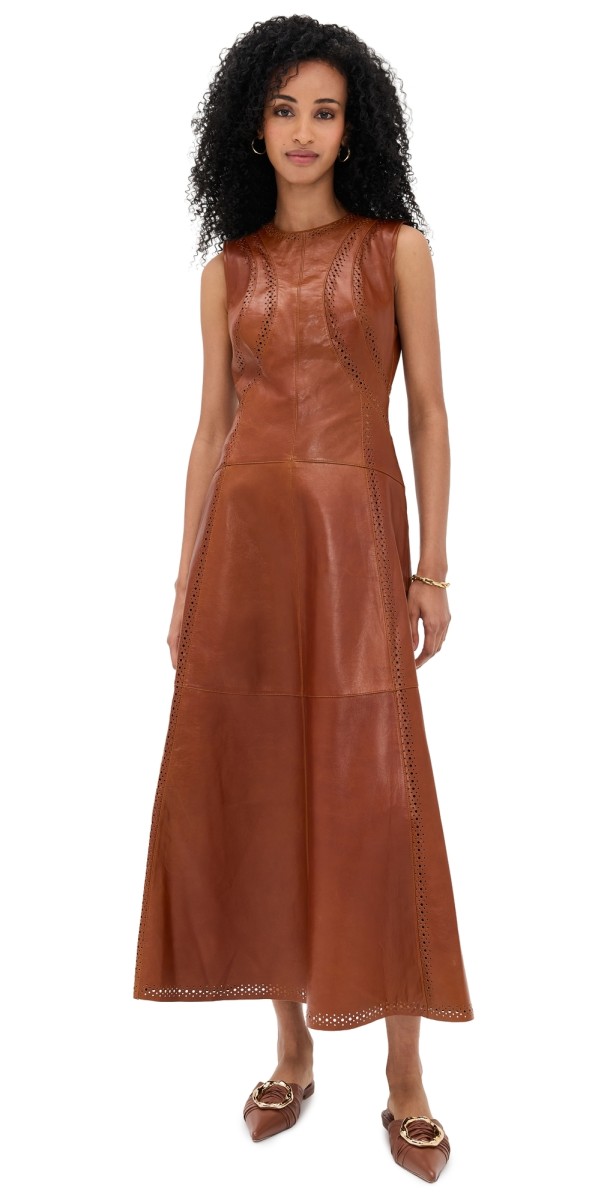 Ulla Johnson Juliette Leather Sleeveless Midi Dress Wenge