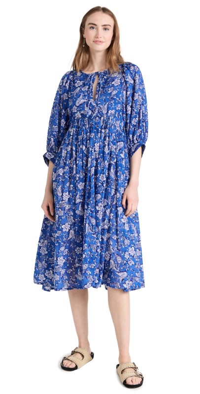 SUNDRY Blouson Sleeve Midi Dress Perrin Paisley