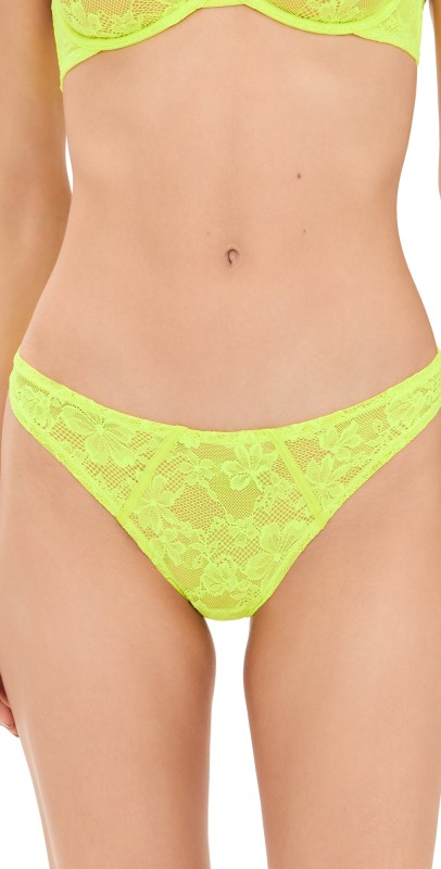 Fleur du Mal Le Stretch Lace Cheeky Panties Neon Yellow