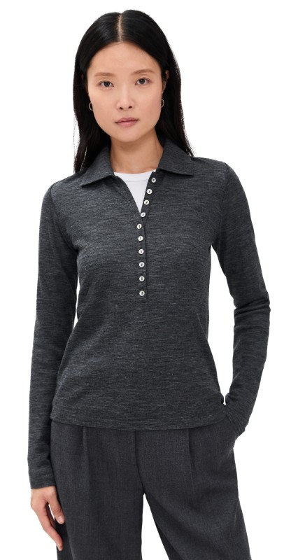 Vince Multi Button Polo Med H Grey