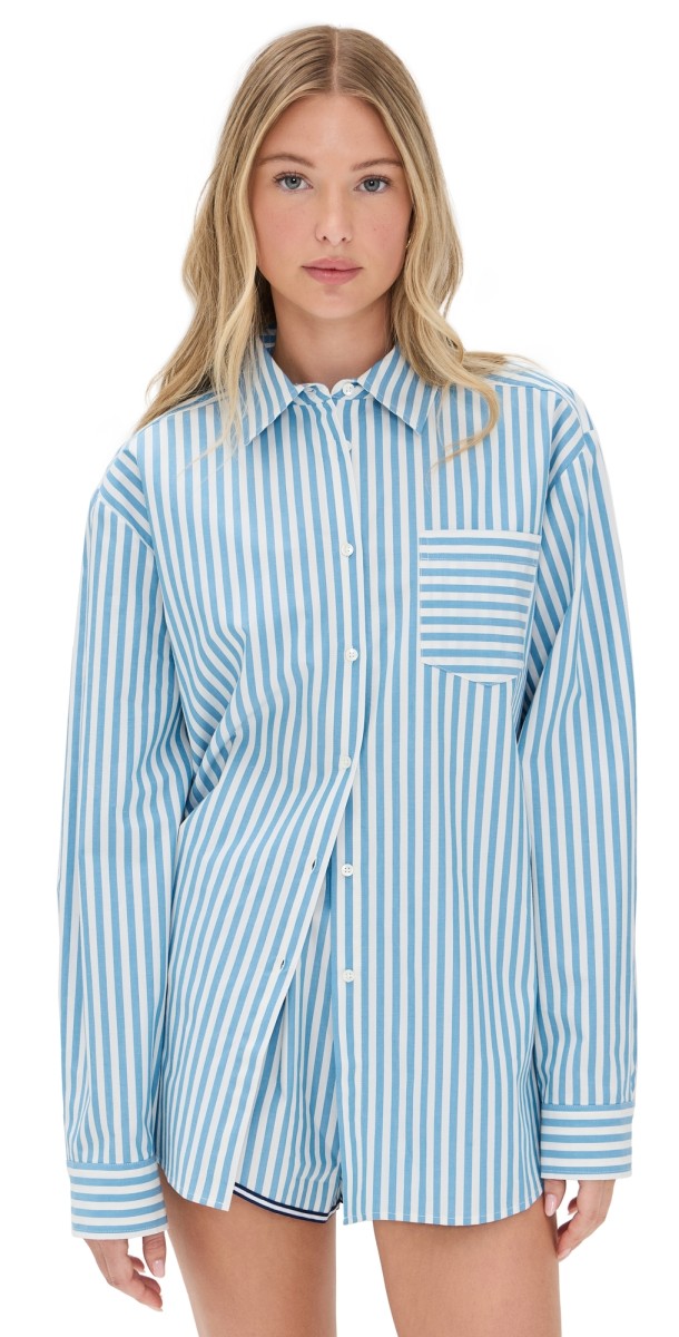 Solid & Striped The Avril Button Down French Blue x Brule Stripe