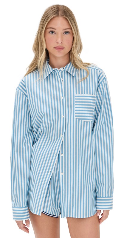 Solid & Striped The Avril Button Down French Blue x Brule Stripe