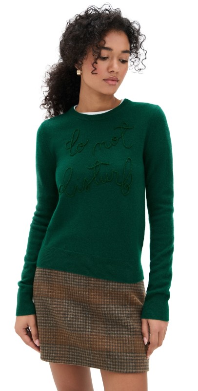 Lingua Franca Cashmere Do Not Disturb Crewneck Sweatshirt Hunter