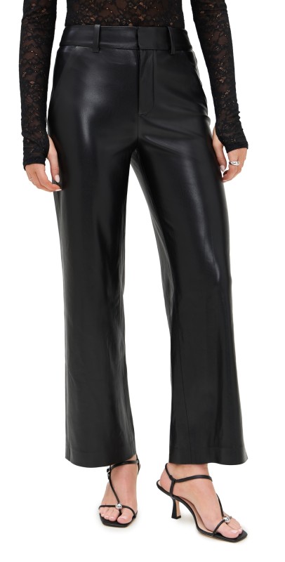 alice + olivia Alexander Vegan Slim Straight Ankle Length Trousers Black