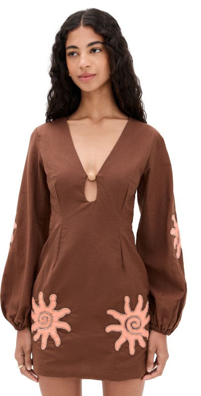 The Wolf Gang Sueno Long Sleeve Mini Dress Cocoa