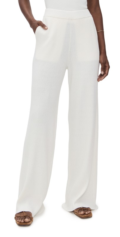 ATM Anthony Thomas Melillo Cotton Cashmere Ribbed Wide Leg Pants White