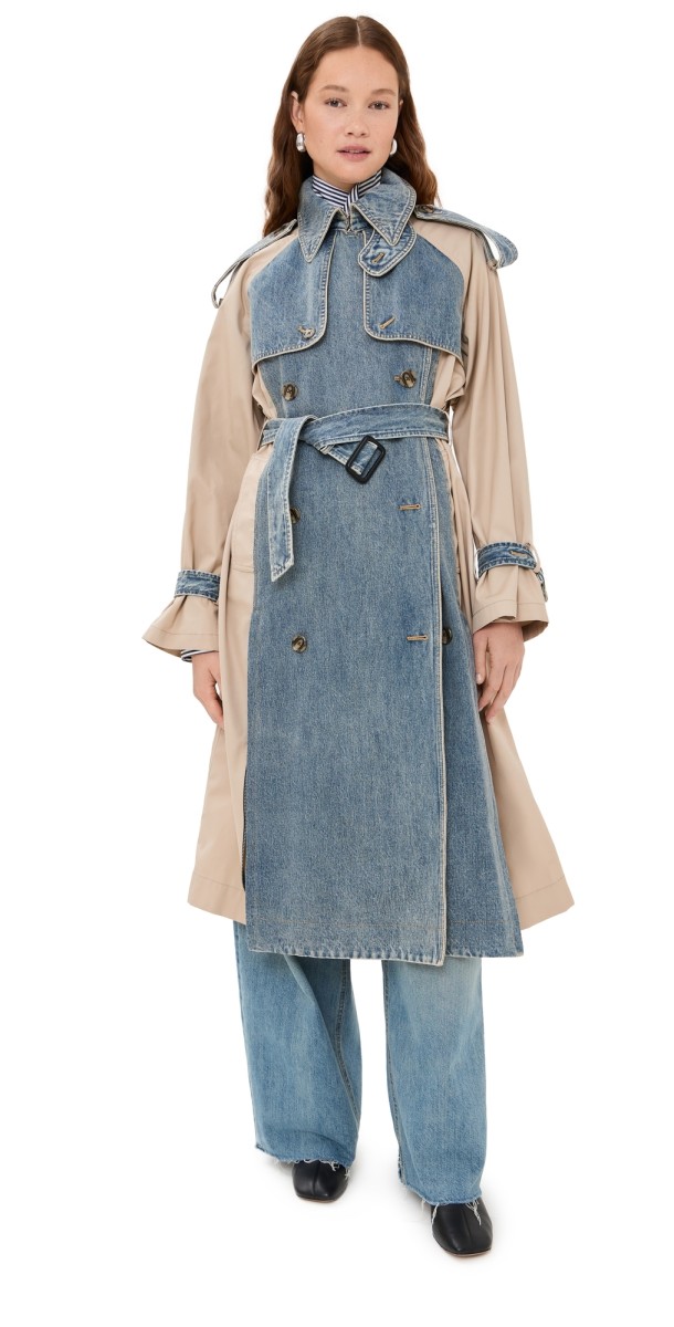 3.1 Phillip Lim Hybrid Denim Trench with Cinched Back Washed Indigo/Khaki