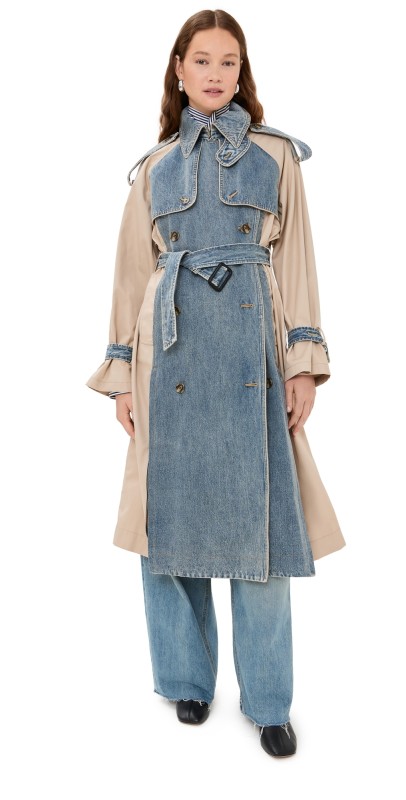 3.1 Phillip Lim Hybrid Denim Trench with Cinched Back Washed Indigo/Khaki