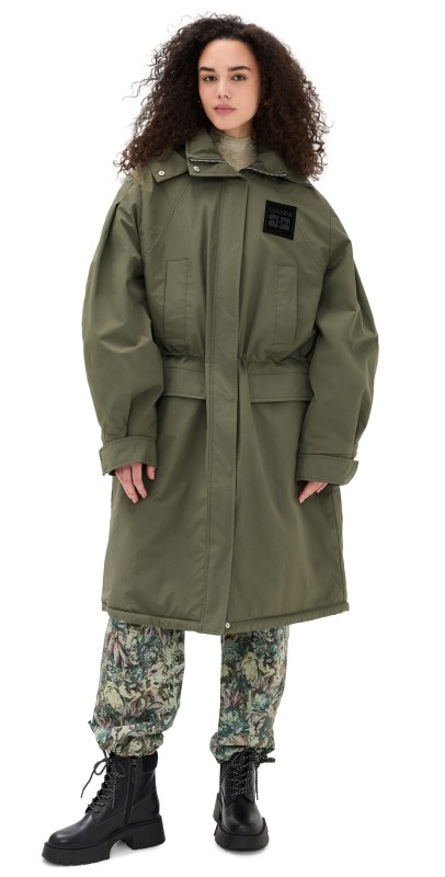 GANNI Ripstop Tri-Layer Parka Coat Kalamata