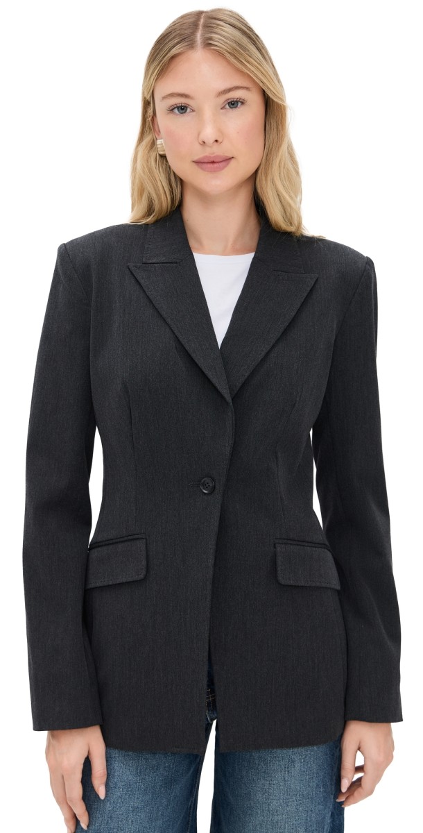 Good American Essential Suiting Sculpted Blazer Dark Heather Grey
