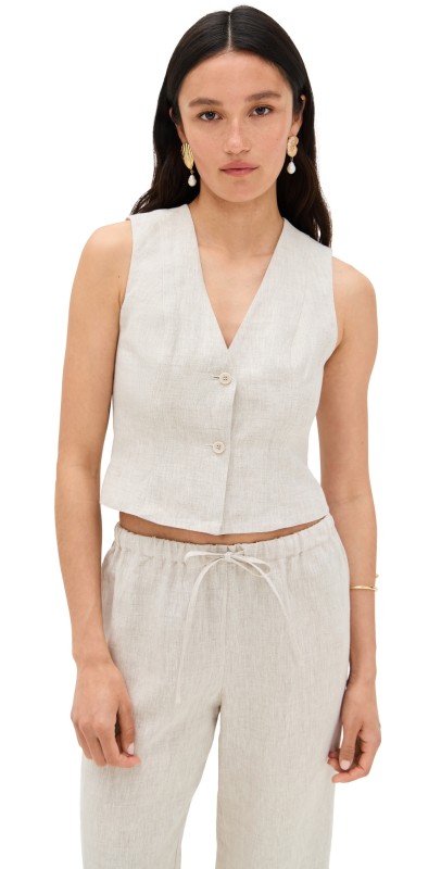 Reformation Anita Linen Vest Oatmeal