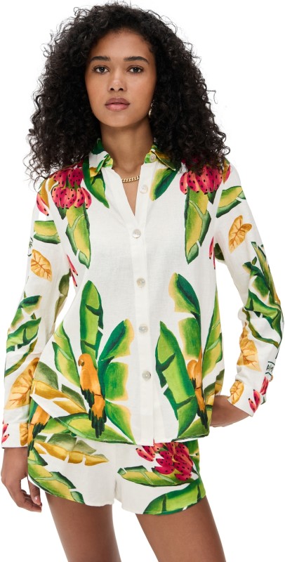 FARM Rio Summer Foliage Button Down Off White Multi