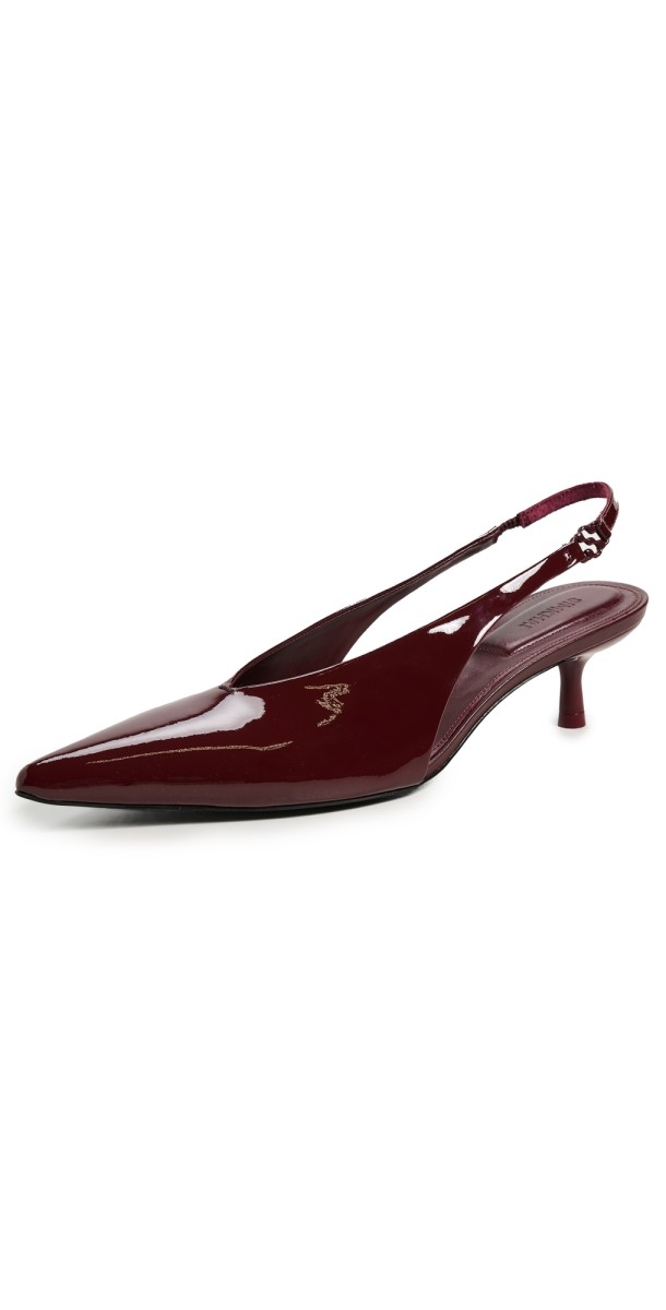 SIMKHAI Sylvie Patent Leather Slingback Kitten Heels Cranberry