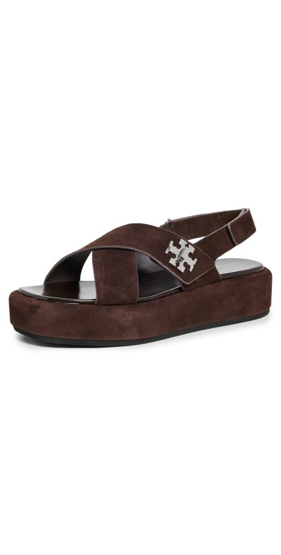 Tory Burch T Lock Platform Sandals 40mm Dark Cocoa