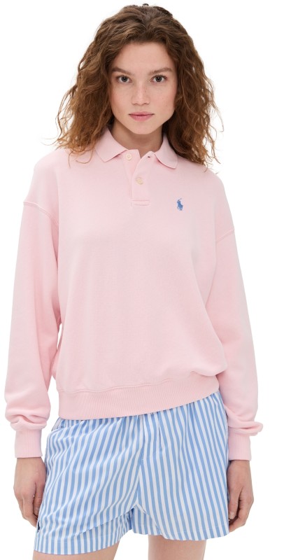 Polo Ralph Lauren Island Fleece Polo Knit Sweatshirt Pink Sand