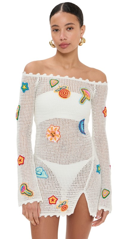 Casablanca Crochet Dress with Patches White