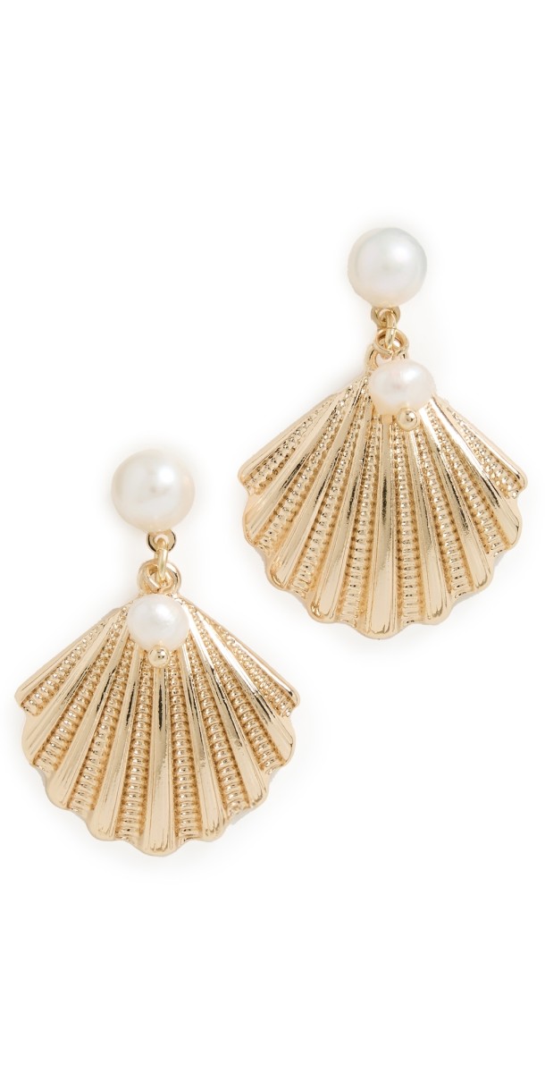 Ettika Scallop Shell and Pearl Earrings Gold