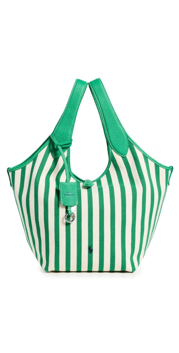 Polo Ralph Lauren Stripe Polo Canvas Medium Tote Parrot/Whit