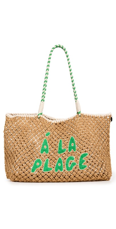 Clare V. L'ete Tote Tan Crochet w/ Green A La Plag