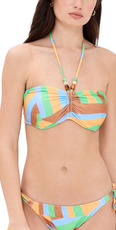 Shoshanna Lagos Geometric Cinched Bandeau Bikini Top Lemon Multi